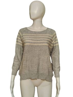 Anthropologie Lilla P Striped Linen Blend Bracelet Sleeve Pullover